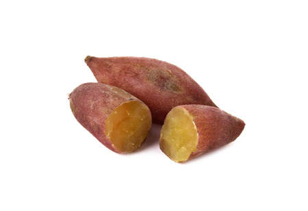 boiled sweet tiny potato on white backgroundの写真素材