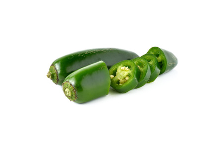 Jalapenos Chili Peppers or Mexican chili peppers on white backgroundの写真素材