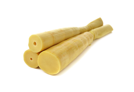 boiled bamboo shoots on white backgroundの写真素材