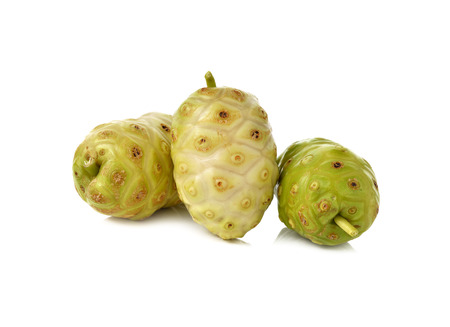 fresh noni fruit on white backgroundの写真素材