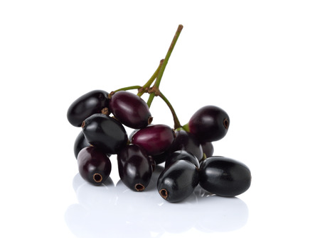 Jambolan plum or Java plum with stem on white backgroundの写真素材