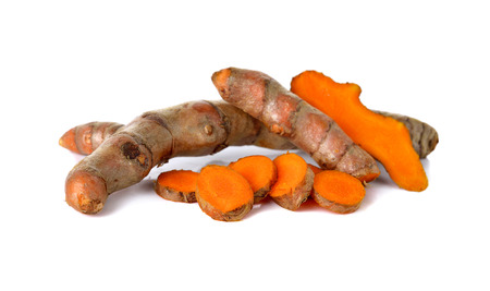 fresh turmeric on white background