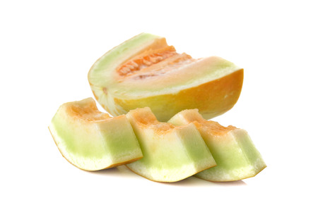 sliced Thai Muskmelon on white backgroundの写真素材
