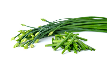 stack Chives flower or Chinese Chive on white background.の写真素材