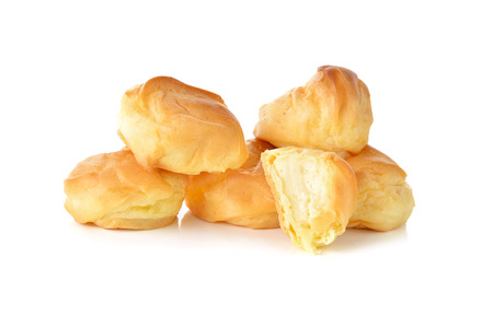 Eclair with vanilla flavor on white background