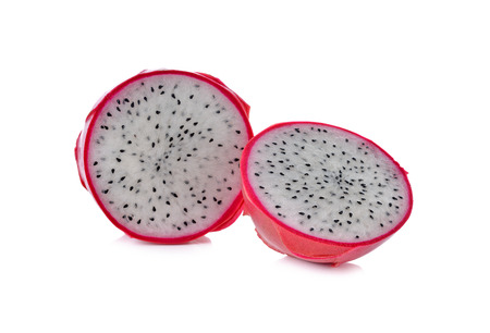 Sliced Dragon Fruit on white backgroundの写真素材