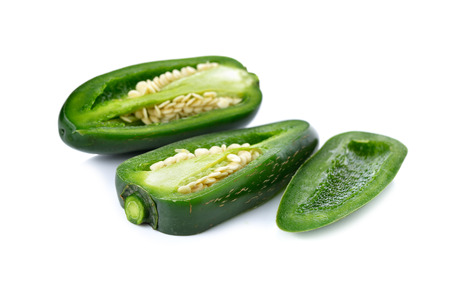 Mexican chili peppers or Jalapenos Chili Peppers on white backgroundの写真素材