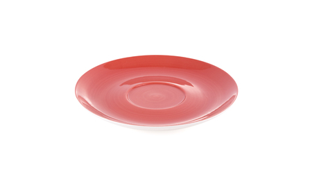 empty red plate on white backgroundの写真素材