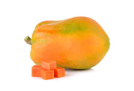 ripe papaya on white backgroundの写真素材