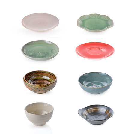plate and bowl on white backgroundの写真素材
