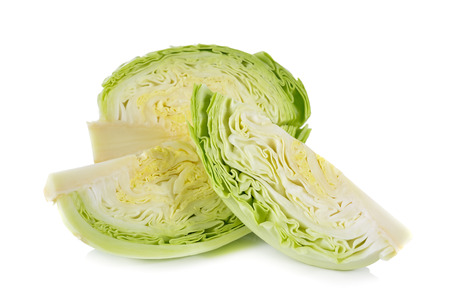 cut fresh cabbage on white backgroundの写真素材