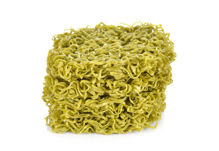 Dried green noodles Japanese style on white backgroundの写真素材