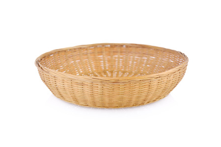 empty bamboo basket on white backgroundの写真素材