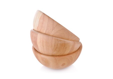 stack of empty wooden bowl on white backgroundの写真素材