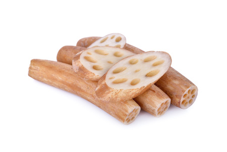 raw lotus root on white backgroundの写真素材