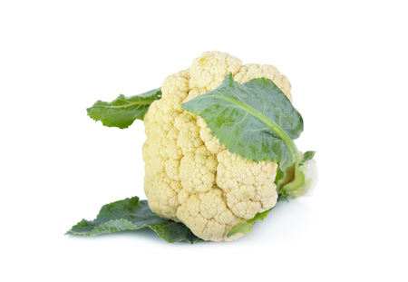 fresh cauliflower with leaf on white backgroundの写真素材