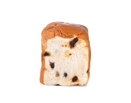 sliced bread with raisin on white backgroundの写真素材