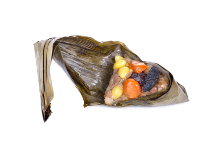 sticky rice dumpling or Zongzi on white backgroundの写真素材