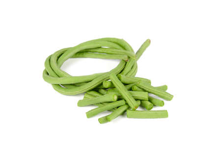 uncooked fresh yard long bean on white backgroundの写真素材