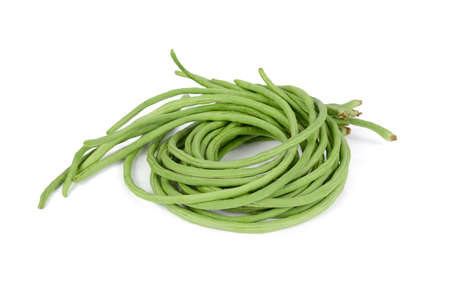 uncooked fresh yard long bean on white background