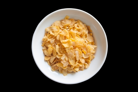 cornflake breakfast on black の写真素材