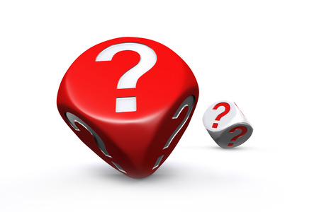 Red and white question mark dices on white background