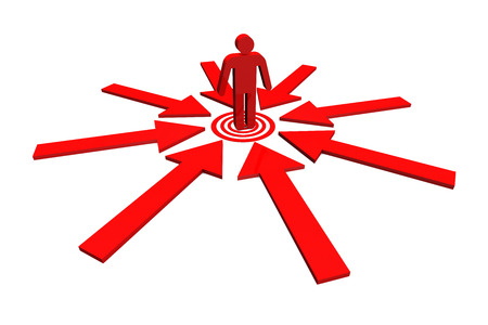 Red team leader on point target around with red arrow isolated on white background の写真素材