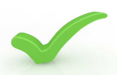 Green check mark isolated on white background.の写真素材