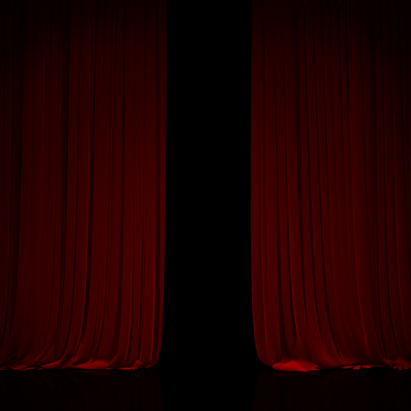 Opening red curtain on theater or cinema stage.