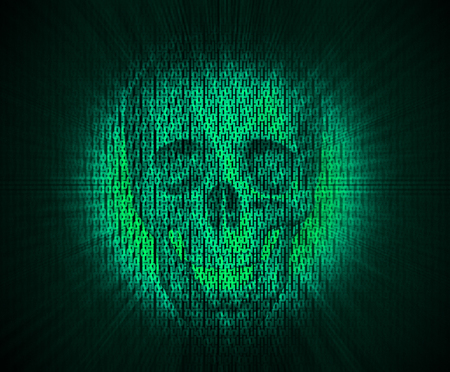 Virus skull in digital code, hacker on cyberspace.の写真素材
