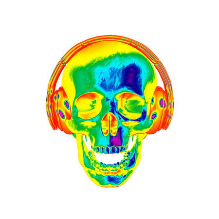 3D illustration abstract skull with headphone with clipping path.の写真素材