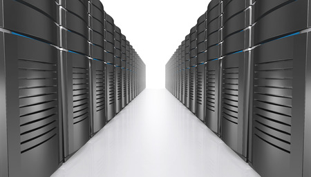 3D illustration of network workstation servers isolated on white background.