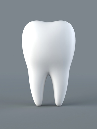 3D illustration of tooth on gray background, dental concept.の写真素材