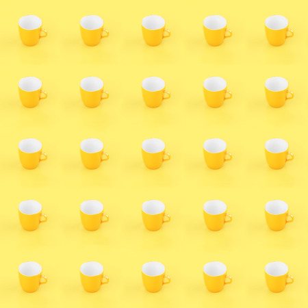 Pop art multiple yellow coffee glass on yellow background creative idea.の写真素材