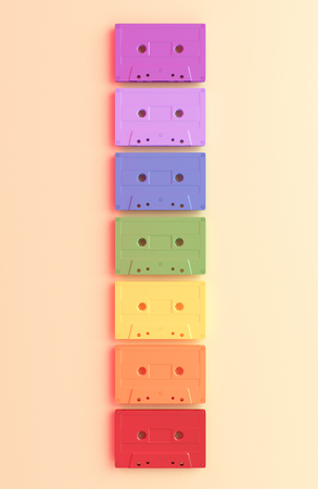Top View Colorful rainbow cassette tape, Pop Art Idea.の写真素材