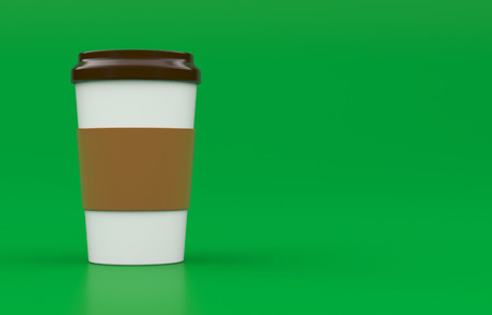 Coffee cup on bright green background minimal concept.の写真素材