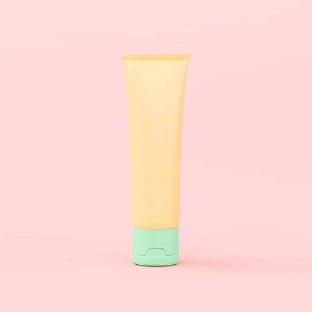 Pastel Cream Cosmetic Package minimal concept art with clipping path.の写真素材