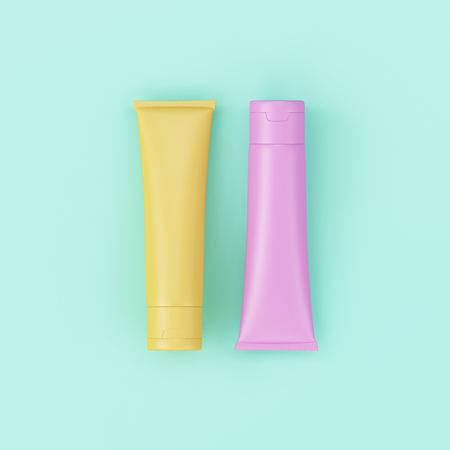 Pastel Cream Cosmetic Package minimal concept art with clipping path.の写真素材