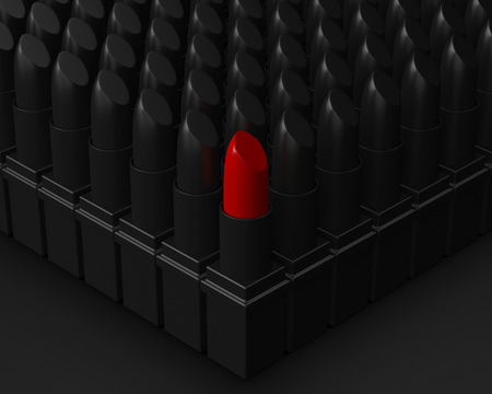3d illustration - red lipstick outstanding from black, cosmetic makeup beauty concept.の写真素材