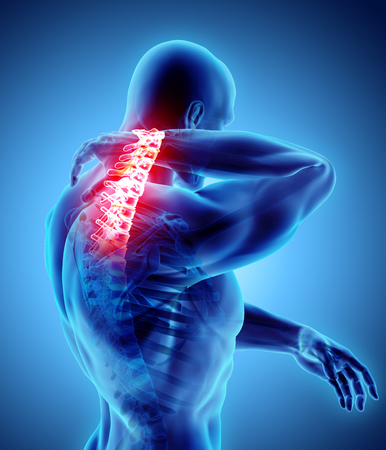 3D illustration, neck painful - cervical spine skeleton x-ray, medical concept.の写真素材