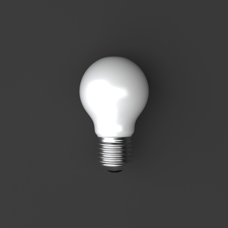 Minimal 3d illustration - white bulb on gray background - minimal concept.の写真素材
