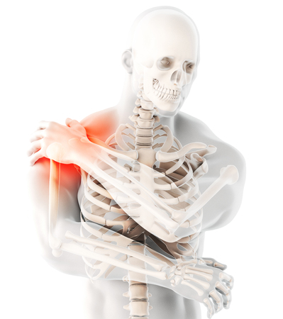 3D illustration, shoulder painful skeleton x-ray, medical concept.の写真素材