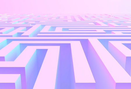 White maze, complex way to find exit, business concept, 3d illustrationの写真素材