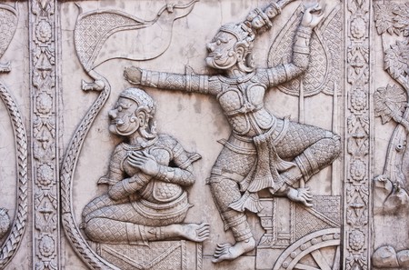 Thai style sculpture wall of temple,Wat Phrananchoeng, Ayutthaya Thailandの写真素材