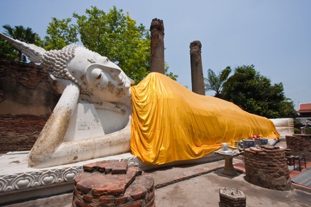 Reclining Buddha of Wat Yai Chaimongkol, Ayutthaya Thailandの写真素材