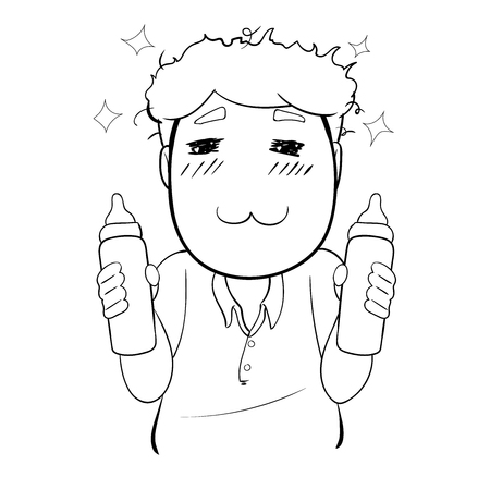 vector illustrator father hold baby milk bottles in mood of love line artのイラスト素材