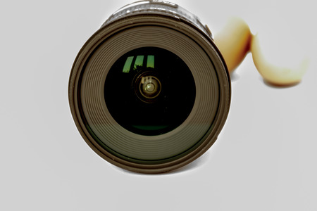 lens closeup is isolated white background, professional camera