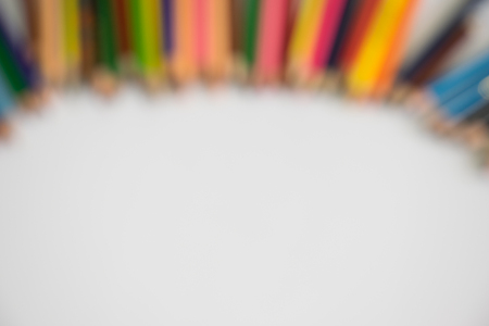 crayon and pencil arrangement  above of olden image and concept blur image and white  background,の写真素材