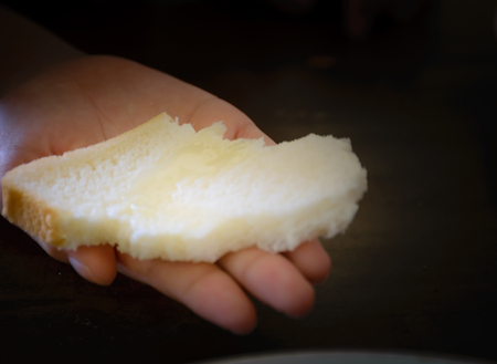 Bread made with condensed milk, smile shape on face of bread,are happiness for children,one hand...