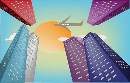 look up pointing to sky around building cityのイラスト素材